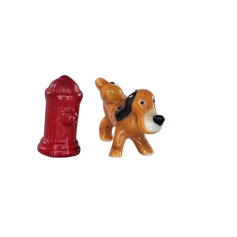 Vintage Bug House Miniatures Fire Hydrant Dog Lifting Leg Figurine Bone China